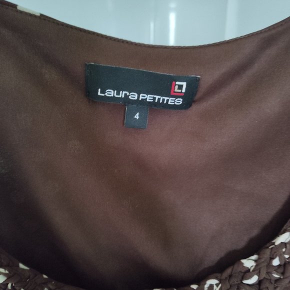 Laura Petites, size 4, brown / white polka dot sleeveless dress - Picture 3 of 5